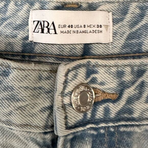 Zara TRF Mid Rise Cargo Baggy Loose Fit Light Tan Wide Leg Y2K Denim - Picture 6 of 8